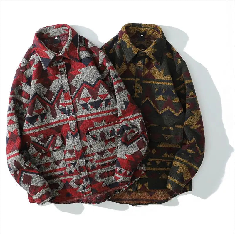 2023 Autumn and Winter Port Wind Loose Long-sleeved Day System Thickened Woolen Shirt Top Coat Men