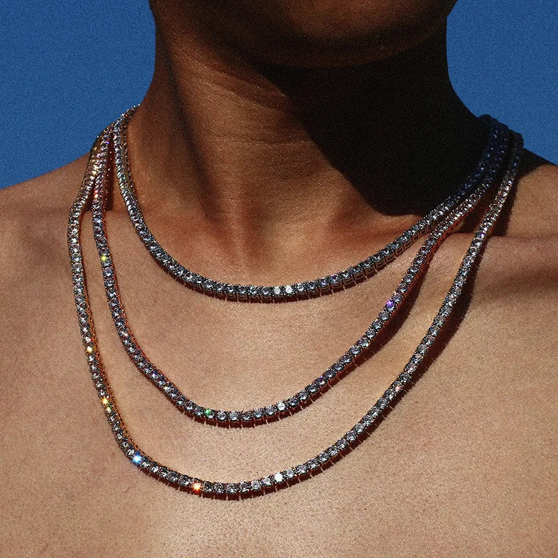 Hip Hop 925 Sterling Silver With Moissanite Tennis Chain 3mm 4mm 5mm Iced Out Tennis Chain Necklace Bracelet Jewelry