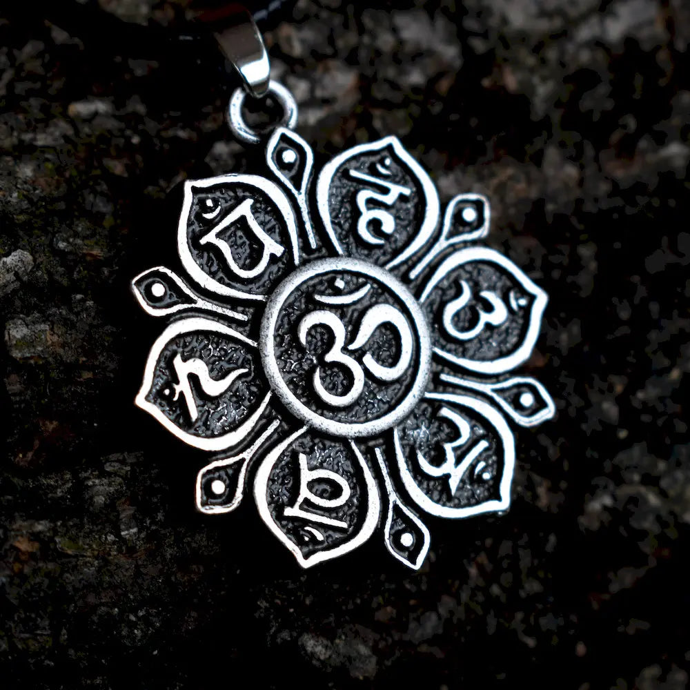 Double Side Yoga 7 Chakra Charms Buddhist Mandala Necklace OM Lotus Flower Meditation Amulet