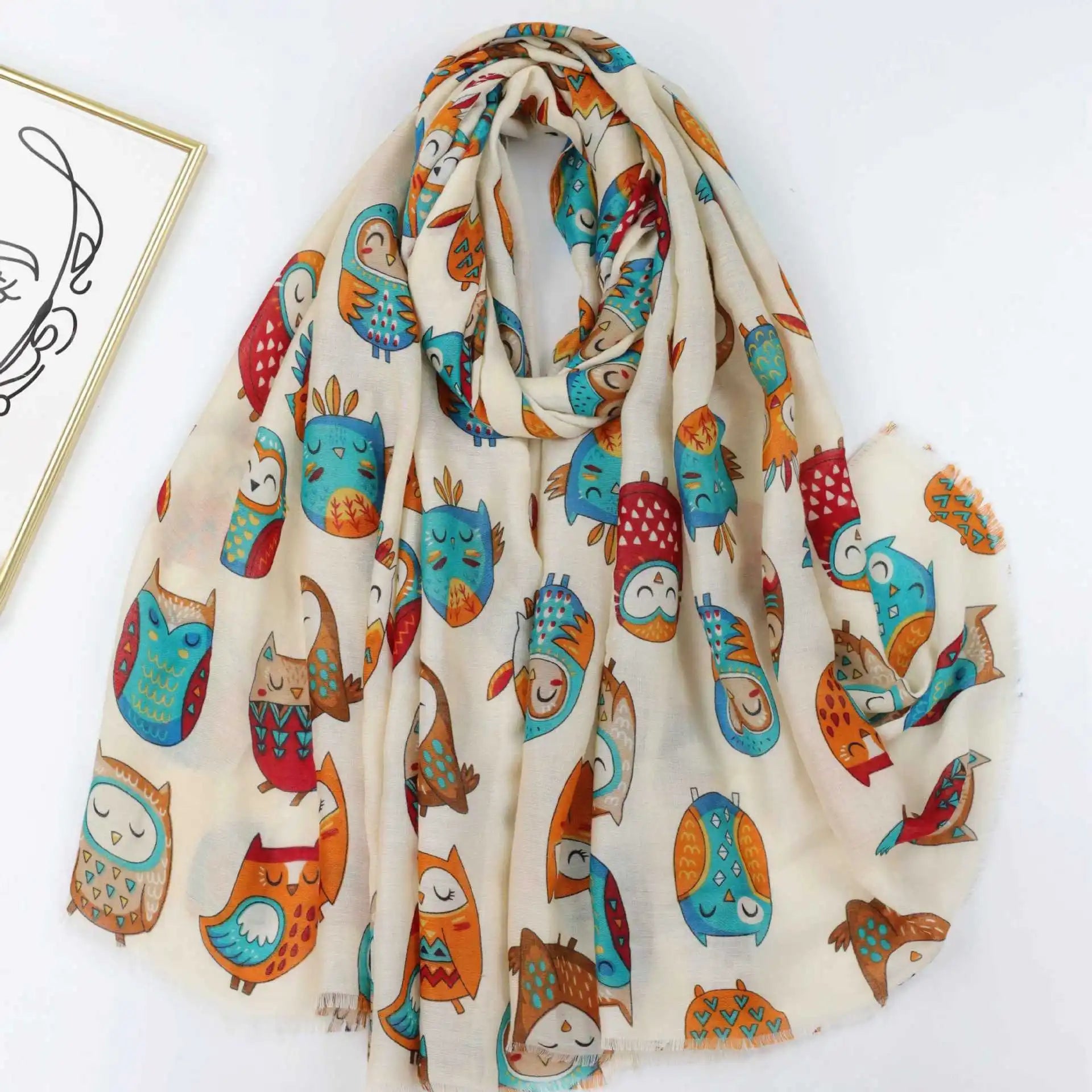 Animal Pattern Owls Printed Scarves Pashmina Scarves and Shawls Outdoor Casual Scarf