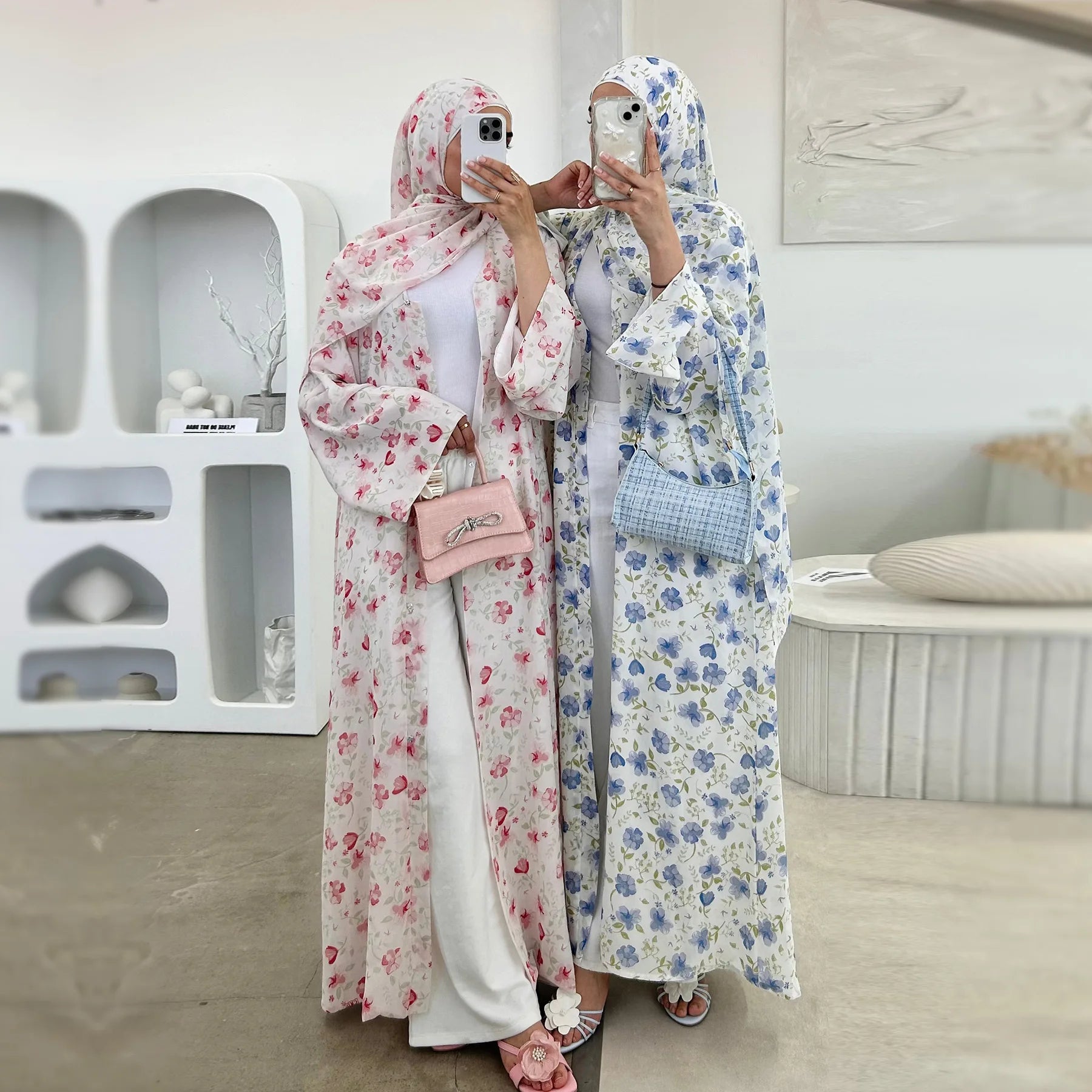 Wholesale Floral Print Open Abaya Eid Turkey Abaya Women Islamic Clothing