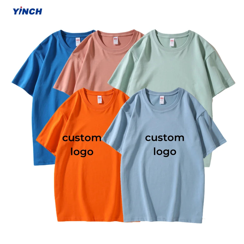 YINCH Garment High Quality 100% Cotton 210GSM Tshirt Men Round Neck Ice-ionized Lining Summer Drop Shoulder Blank t Shirts