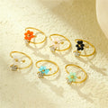 Stainless Steel Adjustable Flower Band Ring Colorful Stone Floral Open Ring Delicate Sweet Casual Fashion Accessories