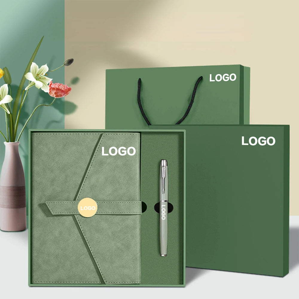 Custom Business A5 Journal Notebook PU Leather Corporate Gift Set with Thermal Binding Spiral Style Features a Magnetic Buckle