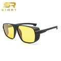 STORY W174 Luxury Brand Designer Retro Mirrored Yellow Lenses Vintage Steampunk Square Polarized Sunglasses Men Women