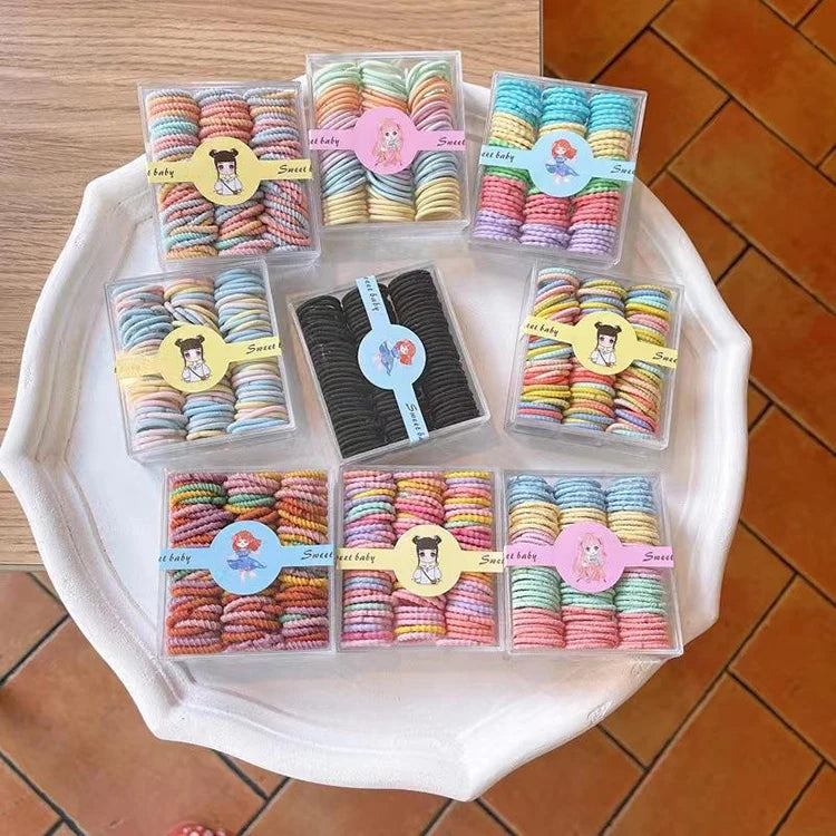 100PCS /SET Mini High Stretch Elastic Sweet Polyester Candy Color Hair Ring Kids Scrunchies