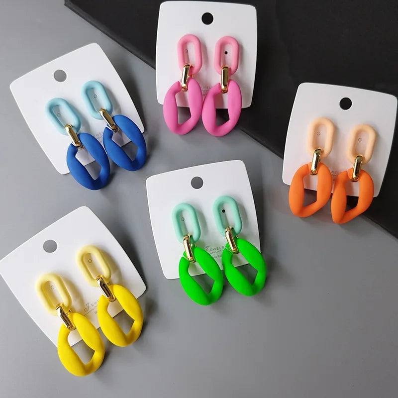 Blue Casual Jewelry New Fluorescent Color Fashion Macaron Color Cherry Blossom Pink FS Sweet Girl Chain Acrylic Earrings Women