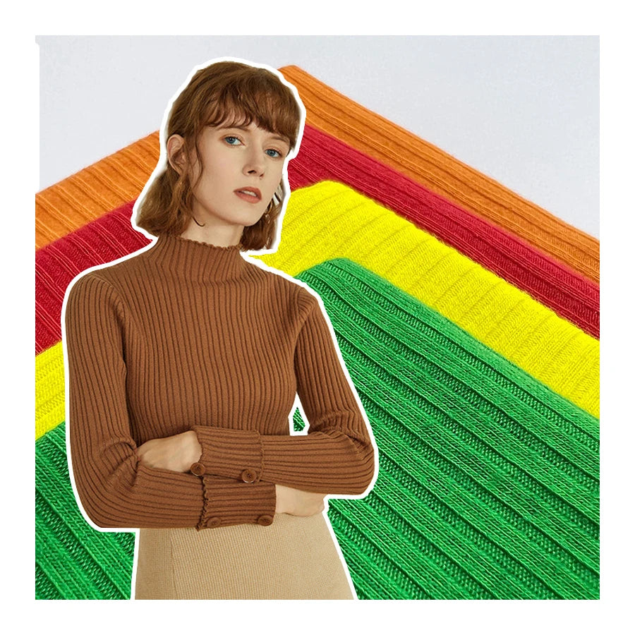 Popular Solid Color Custom Stretch Spandex Polyester Rib Knit Fabric for Sweater