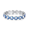 Dylam Fashion Minimalist Design 925 Sterling Silver Rhodium Plated Enamel Blue Eyes Baguette Daily Wear Jewelry Ring