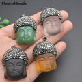 Glass Carved Buddha Head Brass Metal Silver Plated  Lucky Pendants for Woman Men Jewelry Necklace Making