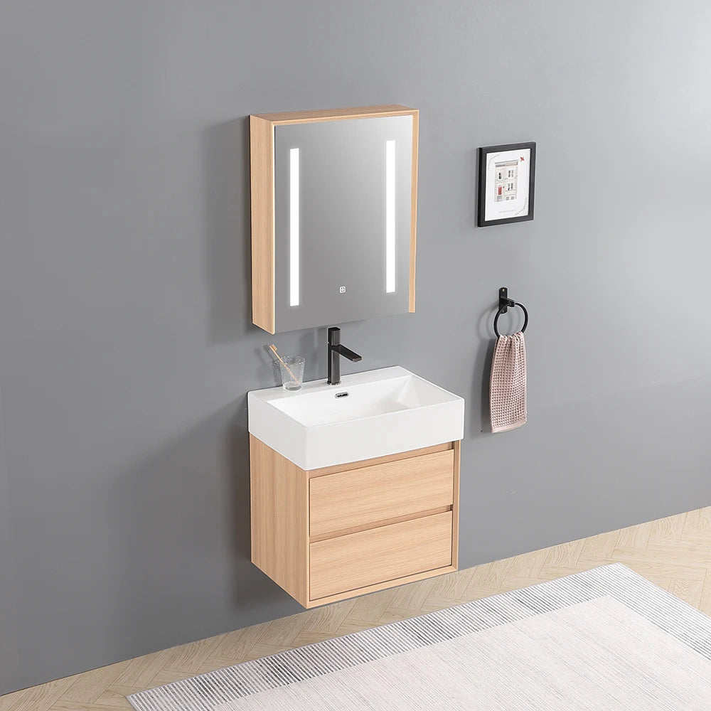 Custom Small PVC Vanity Unit Set Wall Hanging Mounted Bathroom Vanity with Ceramic Bathroom Sinks