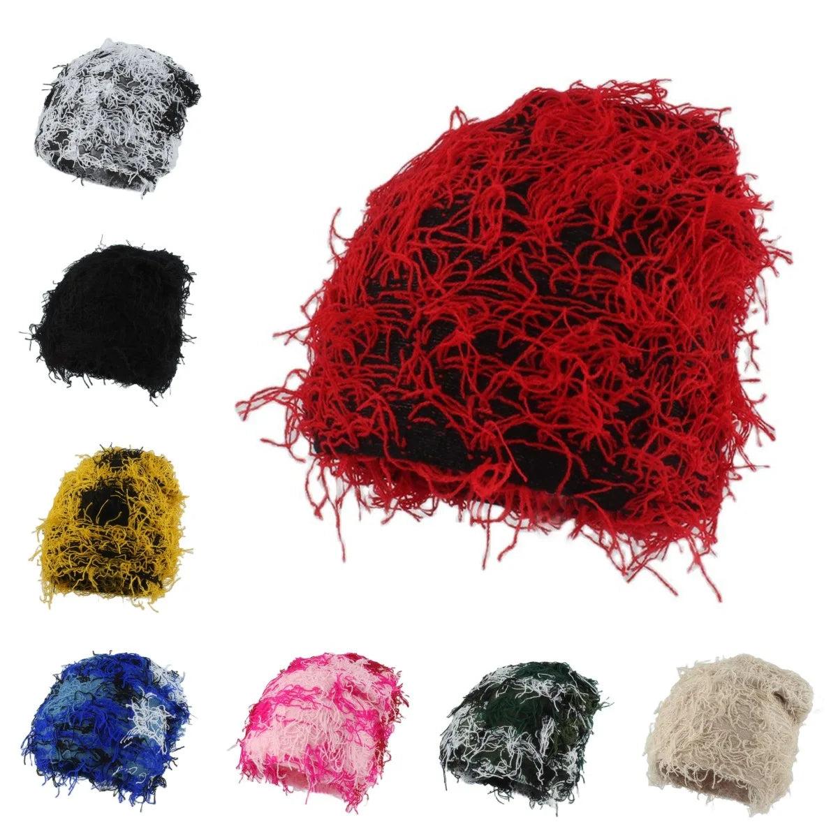 Personalized Winter Acrylic Beanie Distressed Short Knitted Hat with Camouflage Pattern Colorful Ripped Design