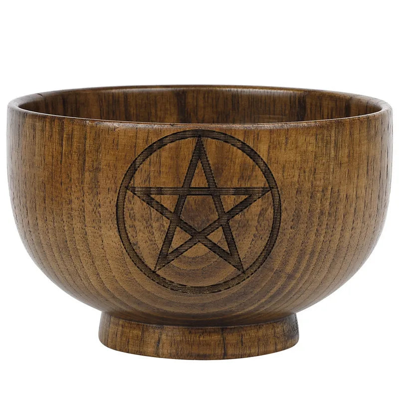 Manufacturer's New Five Pointed Star Wood Bowl Three-phase Moon Goddess Storage Bowl WICCA Altar Decoration