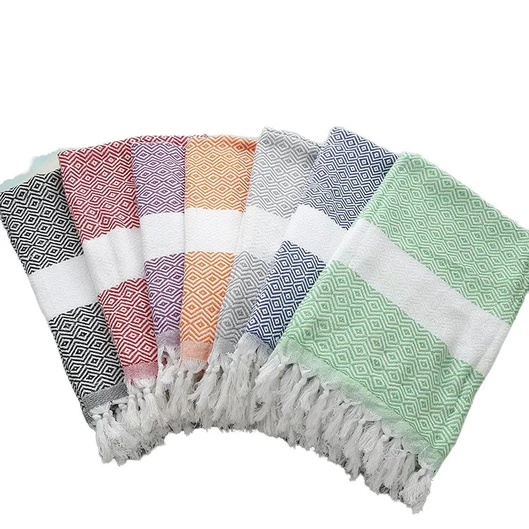 Unisex 100% Cotton Quick-dry Beach Towel Sand-Free for Adults Kids Soft for Family Bath Hotels Woven Logo Sports