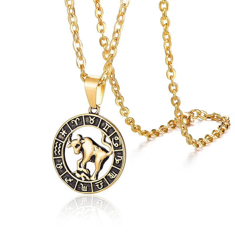 Retro Style Stainless Steel Gold Silver Twelve Zodiac Animal Pendant Jewelry Accessories