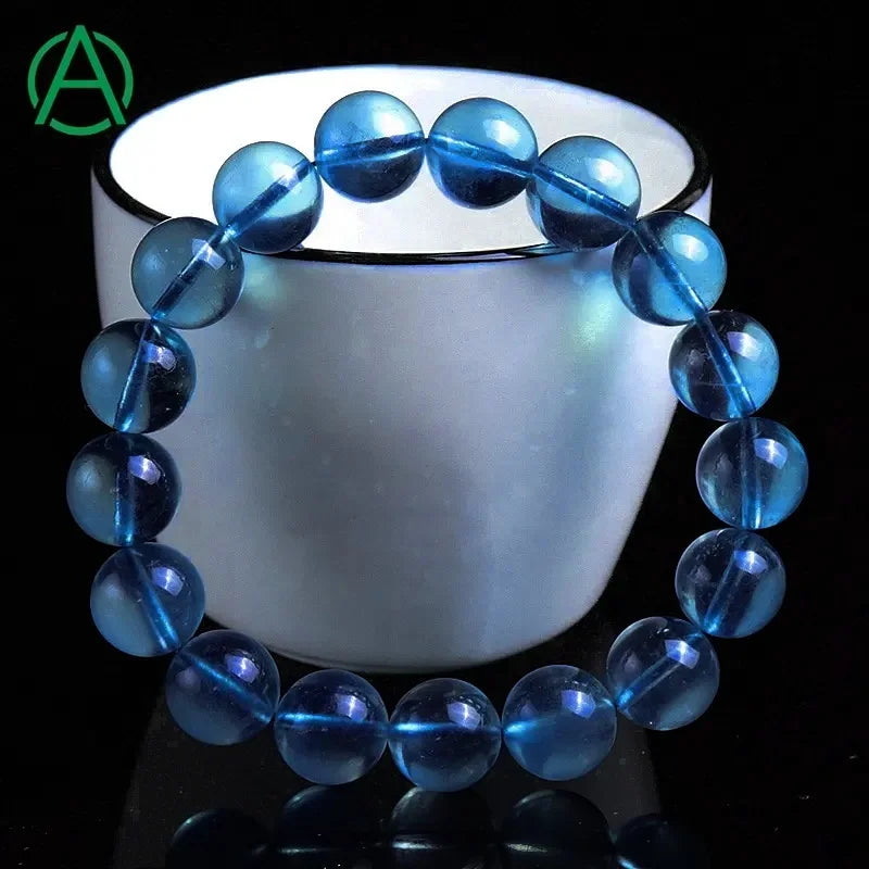 ArthurGem Genuine AAAAAA Grades Aquamarine Bracelet Natural Gemstone Aquamarine Beaded Bracelet for Women Men
