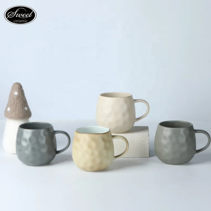 SWT Handmade Unique Reactive Glazed Tea Cup LOGO Latte Espresso Coffee Mug Matte Emboss Ceramic Coffee Mug
