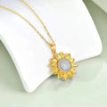 925 Sterling Silver Gold Plated Zircon Moonstone Sunflower Flower Pendant Necklace