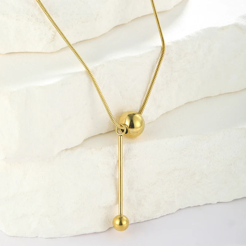 Ivanda Hot Sale Fashion Jewelry Stainless Steel 18K Gold Plated Ball Chain Pendant Y Shape Necklace for Women