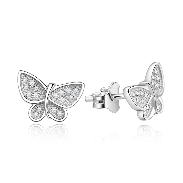 Trendy 925 Sterling Silver Aaa Cubic Zirconia Butterfly Stud Earrings for Women Gold Plated Stylish Zircon for Weddings Parties