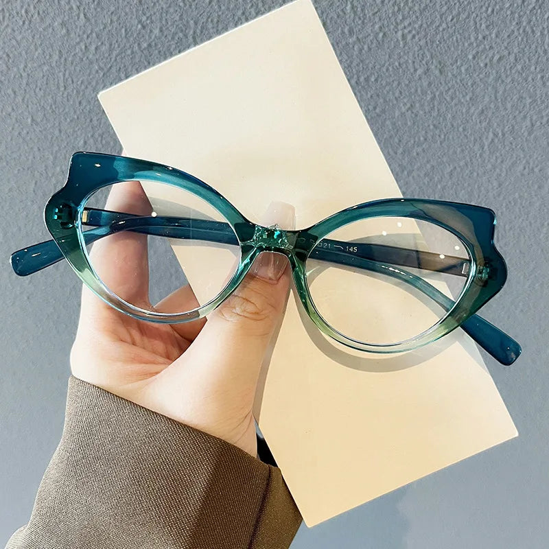2025 Multi-Color PC Gradient Frame Optical Glasses Metal Spring Hinge Blue Light Cut Cat Eye Stylish Computer Eyeglasses