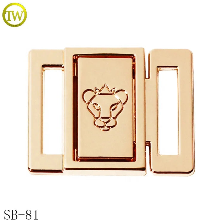 Custom Design Swimwear Accessories Metal Gold Buckles Engraving logo Branded Slider Clasps for Bikini