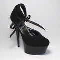 Stripper Heels 15cm Black Suede Ankle lace up Nightclub Cross platform high heels pole dance high heels women's shoes Peep Toe