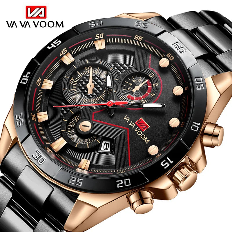 VA VA VOOM 2162 New Watches Men Sport Stainless Steel Band Waterproof Casual  Outdoor Run Hiking Clock Watches