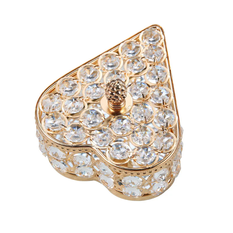 Vintage European Love Shaped Princess Jewelry Box Modern Simple Multifunction Crystal Metal Design Ring Storage Decorative Box