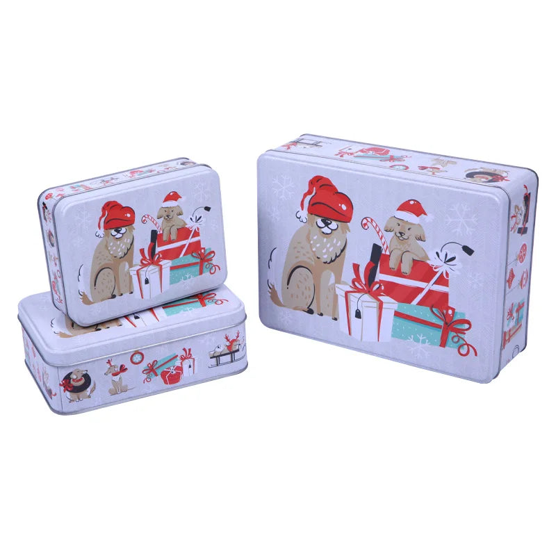 3-Piece Food Grade Rectangular Tin Box Set Empty Custom Metal Box Tins Cookie Tin Containers Metal Packaging With Lid