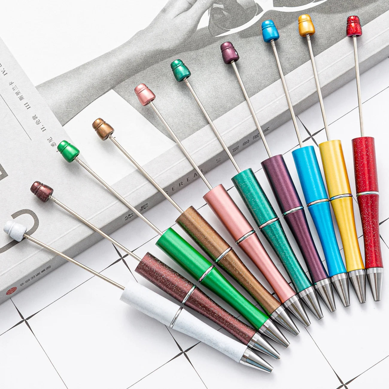 Hot Selling Beadable Pens Bulk New Color Pink Plastic Beads Pen Blanks for Beads Bead Able Ballpoint Plastic Pens