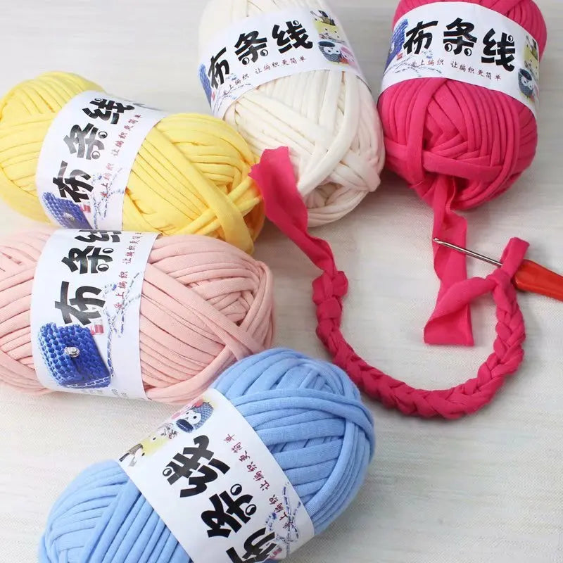 Wholesale 100g Solid Color Dyed Polyester Fabric Cotton Hand Knitting Crochet Chunky Yarn for Bag and Rug for Tshirts