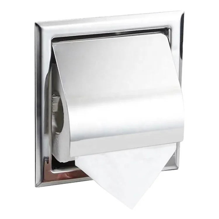 HF SUS304 Stainless Steel Modern Recessed Toilet Paper Dispenser Buckle Wall-in Waterproof Single Toilet Tissue Roll Holder