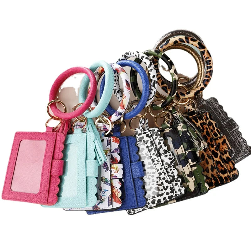 2025 New Arrival Multi-Types PU Leather Key Chain Tassel Wristlet Women Card Bag ID Holder Clutch Bag Hot Sales