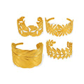 Stainless Steel Leaves Vintage Chunky Cuff Latest Gold Bangles Designs 18k Women Fashion Bracelets Bangles Old