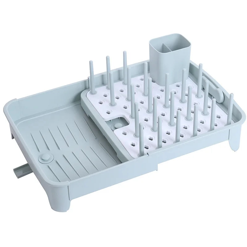 Simple Kitchen Retractable Drain Dish Rack Household Double Drip Storage Rack Bowl Chopsticks Storage Box