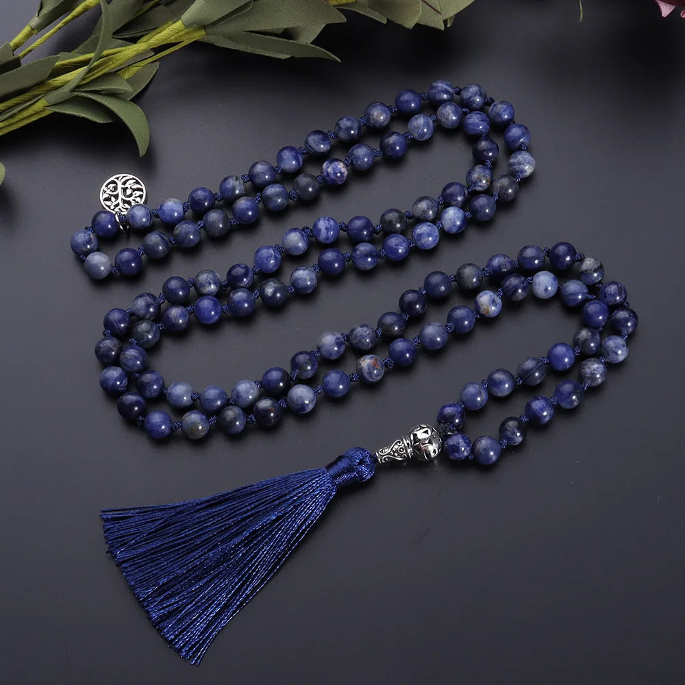 108 Beads Japamala Rosary Necklace Natural Stone Necklace Tassels Pendant Knotted Choker Yoga Buddhist Meditation Jewelry