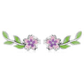 Factory Wholesale 925 Sterling Silver Plants Purple Pink Flower Green Leaf Stud Earrings for Women Fashion Jewelry Gift SCE1391