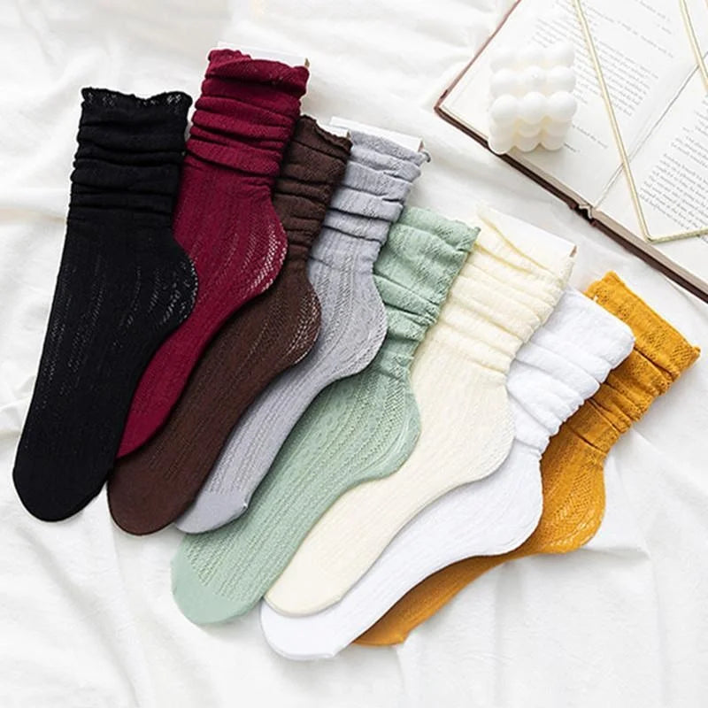 Wholesale Solid Color Ruffle Stack Socks Stylish Summer Thin Knit Slouch Socks for Women