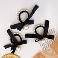 Wholesale Korean Style Black Scrunchies Hair Tie Elastic Faux Pearl Rubber Band Headwear Hairband for Girls