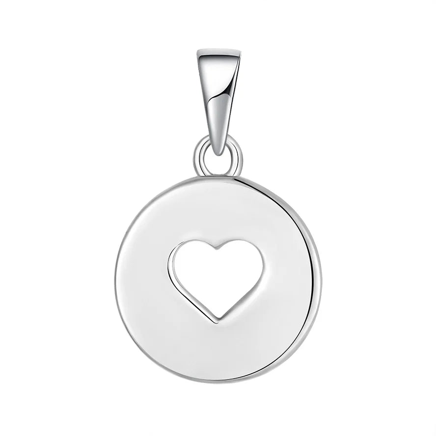 925 Sterling Silver Round Heart Charm Pendant Rhodium Plated Simple Design Love Pendant for Women