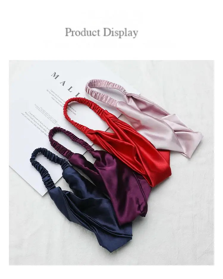 Luxury  SPA Satin Silk Hair Bands Girls Solid Color Elastic Headband Beautiful Washable Hair Accessories Customizable Logo