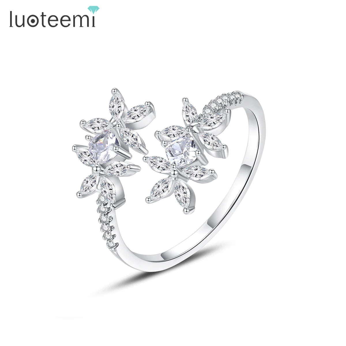 LUOTEEMI Resizable Lady Korean Turkish Zircon Finger Popular Woman Fashion 90S Cubic Zirconia Flower Ring