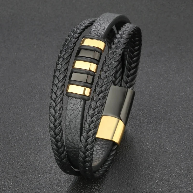 Popular Punk Magnetic Titanium Black Bracelet men for men leather charms wristband beads bracelets 2020 handmade