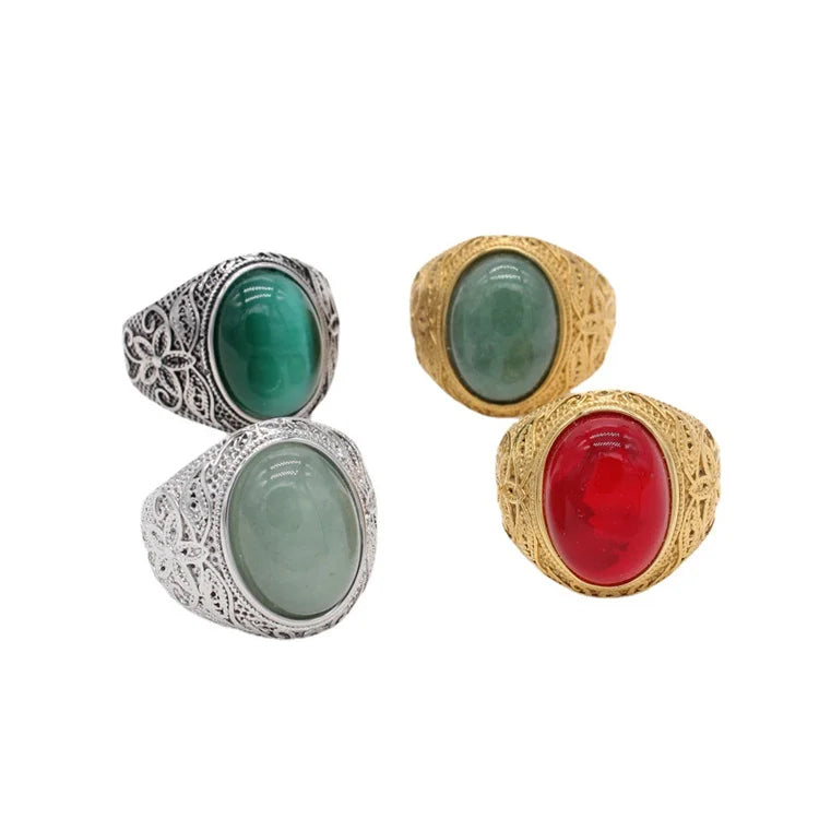Punk Stainless Steel Flower Rings Oval Geometric Charm Rings for Men Women