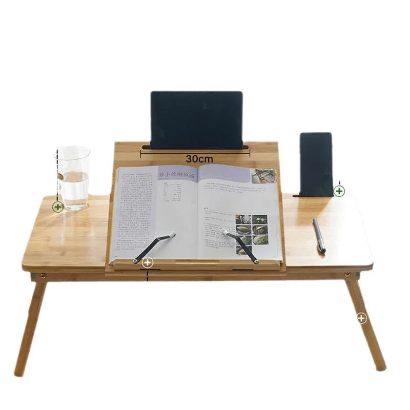 Portable Foldable Laptop Desk Metal and Wooden Study Desk with Lazy Susan for Office or Student Dormitory Use