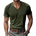 RNSHANGER Summer Men's Corduroy T-shirts Short Sleeve V-neck Tee Tops Streetwear Fashion Vintage Breathable Casual T Shirts