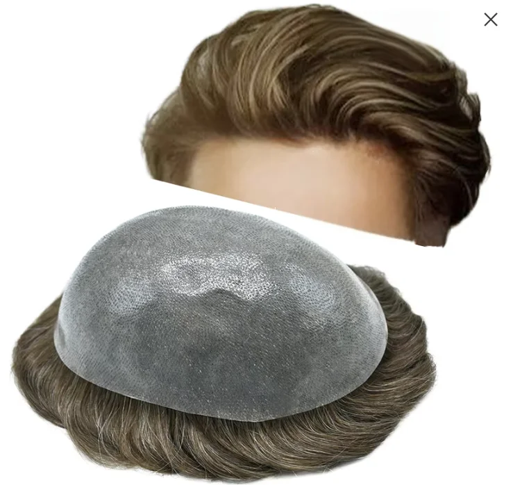 Cheap Price Breathable Natural Men's Ultra Thin Skin PU Injection Silk Base Closure Virgin Hair Replacement Toupee for Daily Use