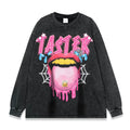 Wholesale Customized 260g Heavyweight Knitted Retro Washed 3D Printed Black Long Sleeve T-shirt