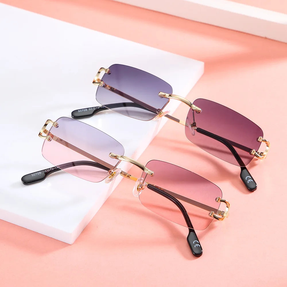 2026 New Square Rimless Unisex Designer Shades Sunglasses Metal Frame Custom Uv400 Driving Fashion Luxury Sunglasses